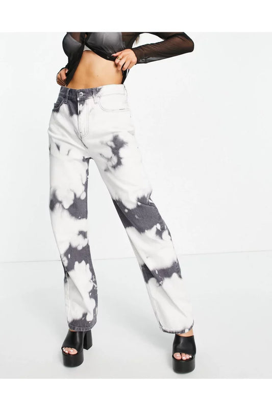 ASYOU Tie Dye Puddle Straight Jean With Butterfly Print