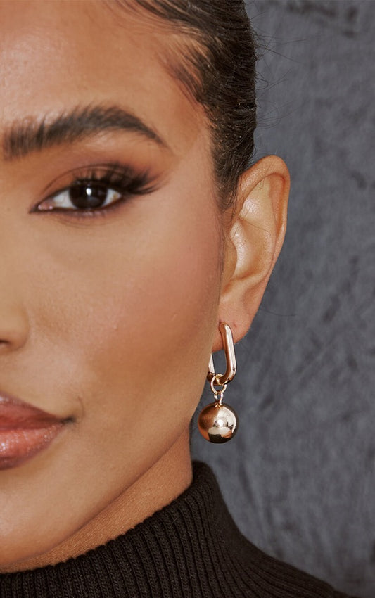 Gold Sphere Drop Hoop Earrings