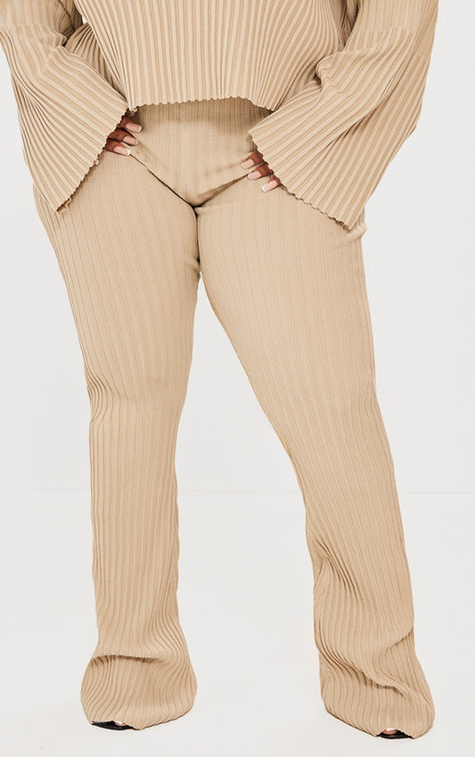 Plus Taupe Two Tone Thick Rib Knit Leggings