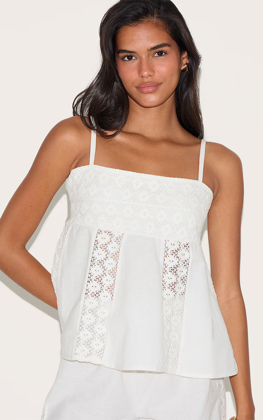 White Crochet Side Detail Top