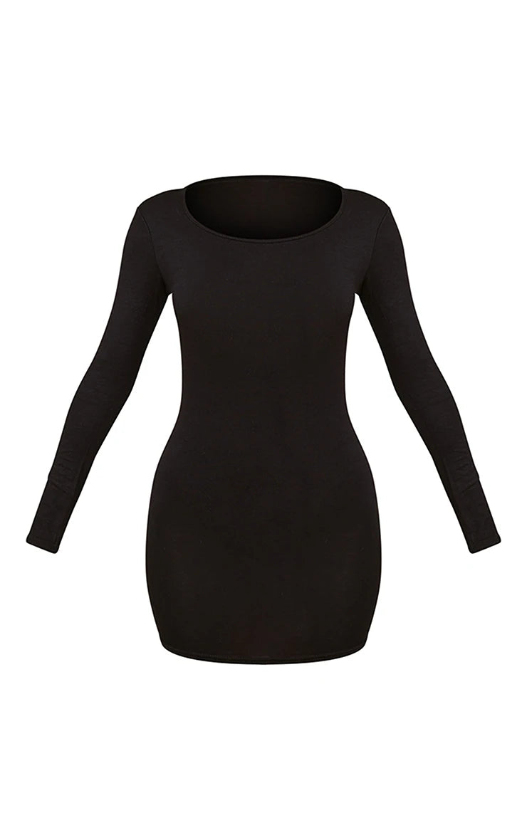 Petite Black Long Sleeve Jersey Mini Dress