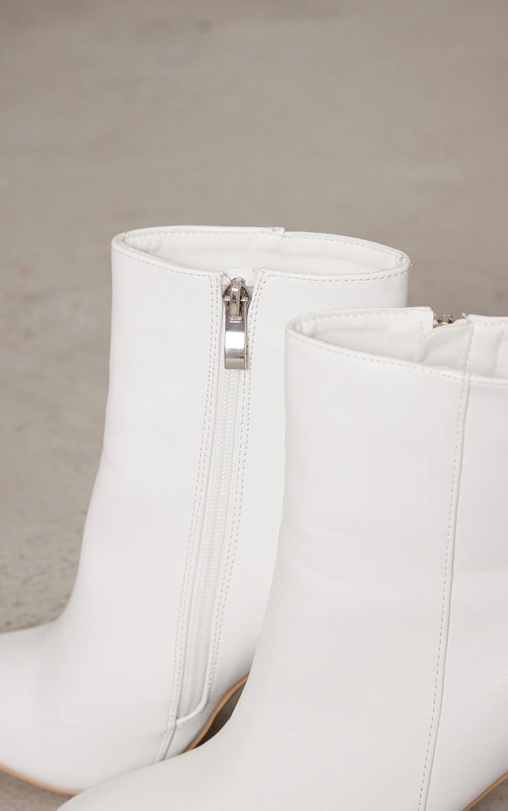 Behati White Faux Leather Ankle Boot