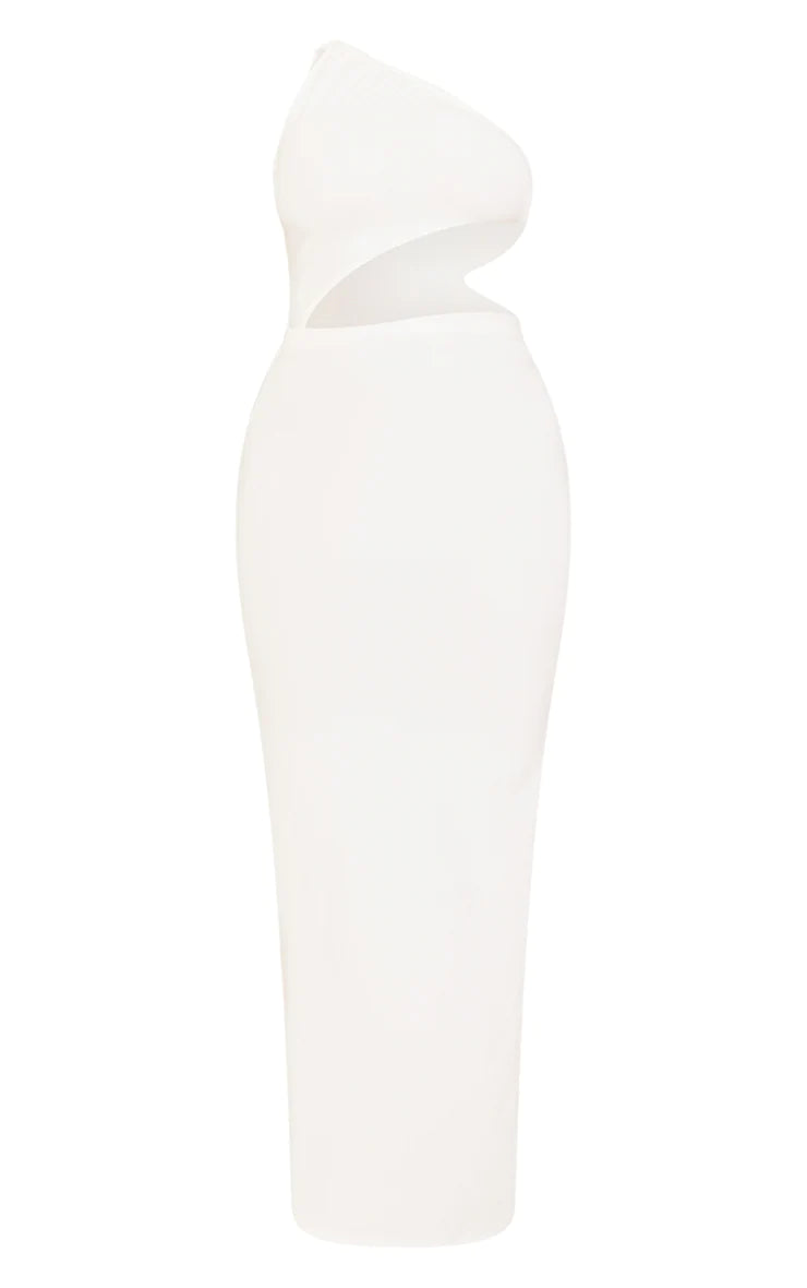 Shape Cream One Shoulder Ruched Cut Out Extreme Split Maxi Dress