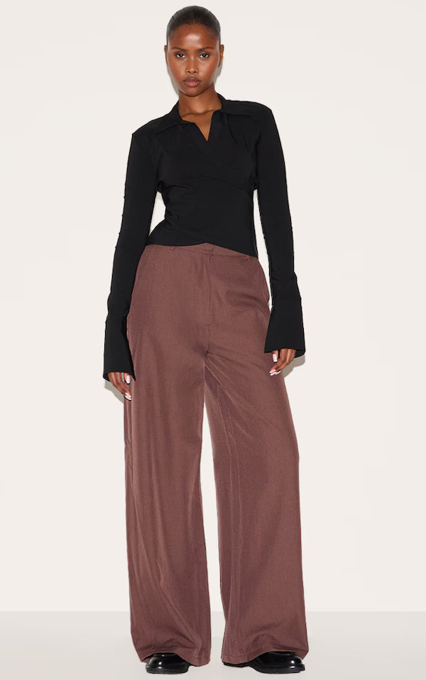 Black Bengaline Wrap Detail Fitted Shirt