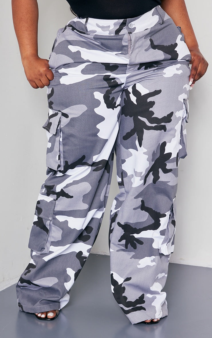 PLUS LIGHT GREY CAMO CARGO PANTS