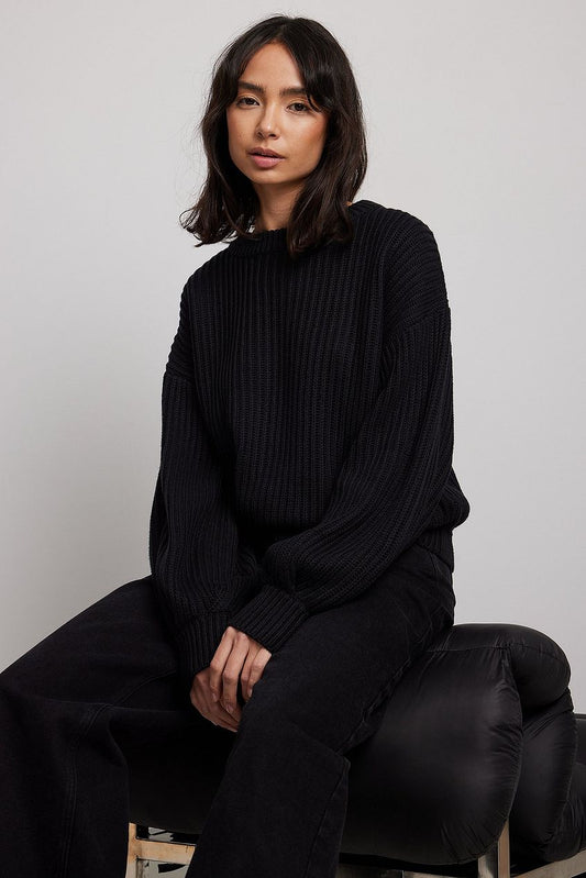 Balloon Sleeve Round Neck Sweater