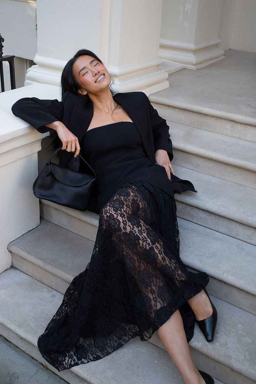 Na-kd Bandeau Sculptural Lace Skirt Dress