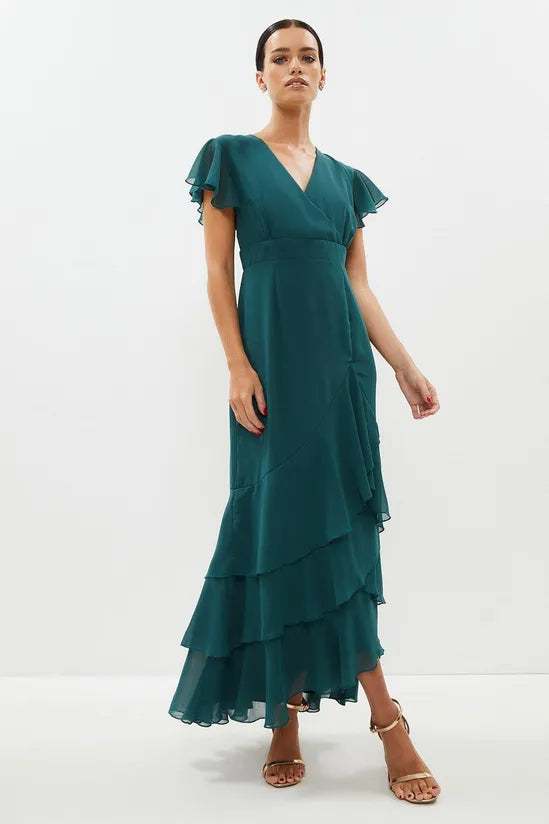 Petite Tiered Hem Ruffle Maxi Dress