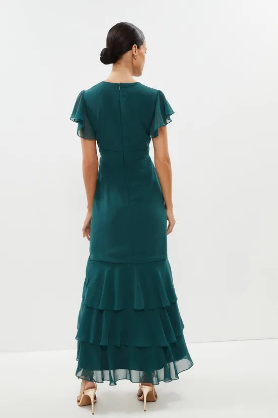 Petite Tiered Hem Ruffle Maxi Dress