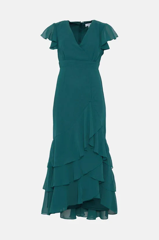 Petite Tiered Hem Ruffle Maxi Dress