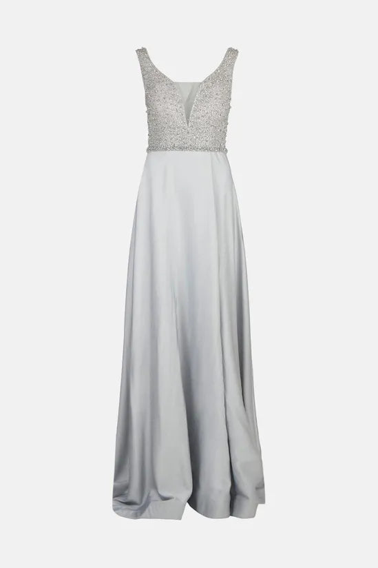 Beaded Satin Maxi Dress