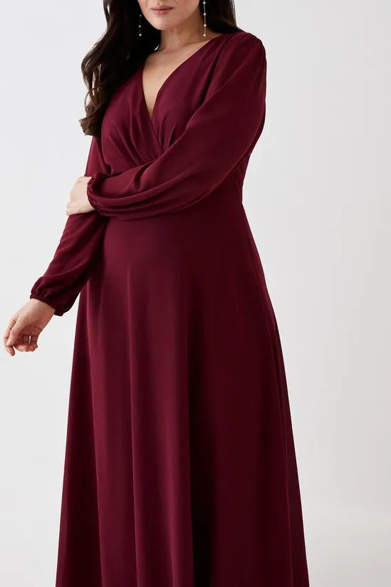 Plus Size Plunge Neck Hem Sweep Maxi Dress