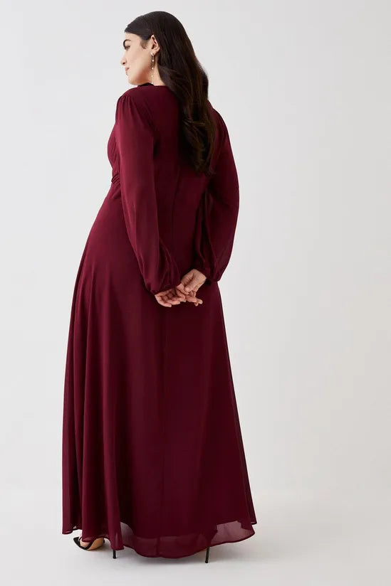 Plus Size Plunge Neck Hem Sweep Maxi Dress