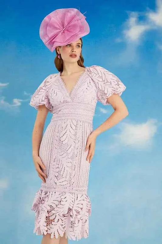 Coast - Lisa Tan Puff Sleeve Lace Pencil Dress