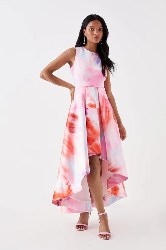 Petite Dip Hem Twill Midi Dress