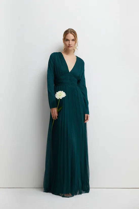 Long Sleeve Mesh Bridesmaids Dress