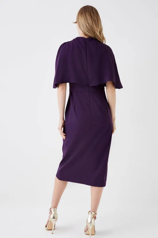 Tulip Cape Lightweight Crepe Midi Dress