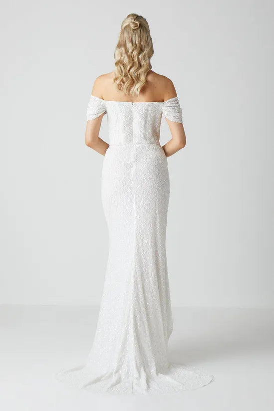 Sequin Bardot Wrap Skirt Wedding Dress