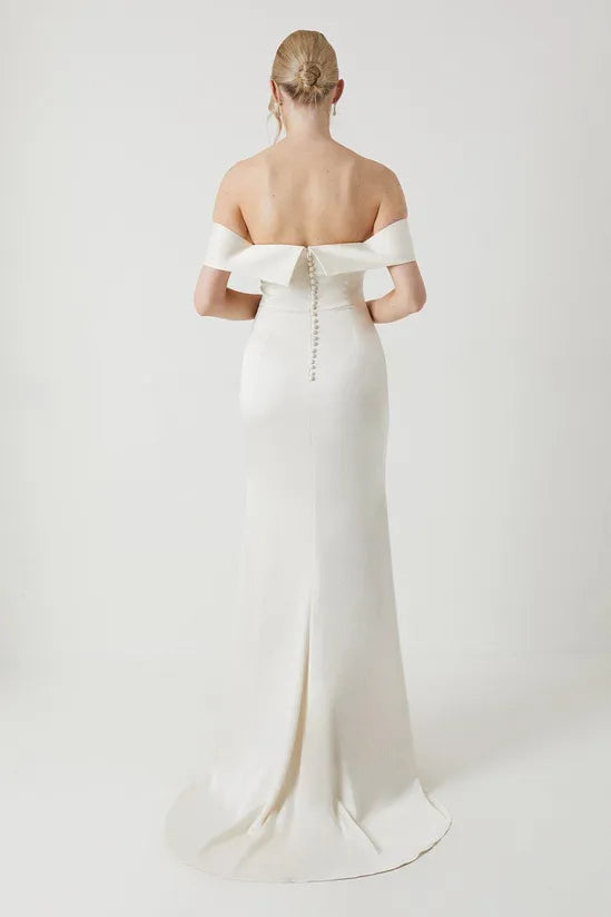 Satin Bardot Fishtail Maxi Dress With Train