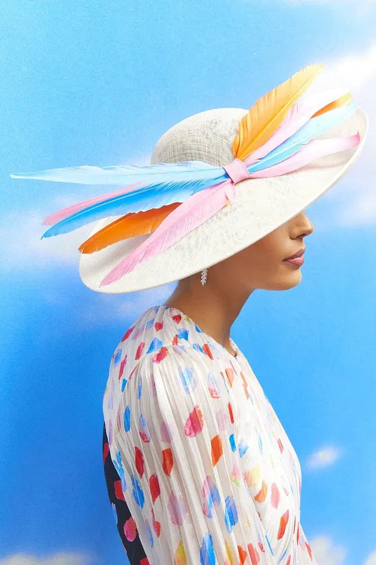 Lisa Tan Feather Detail Wide Brim Hat