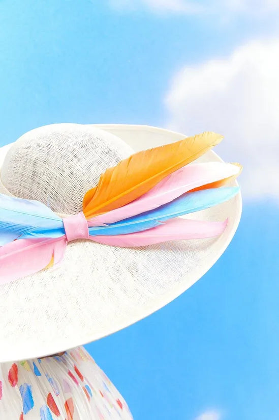 Lisa Tan Feather Detail Wide Brim Hat