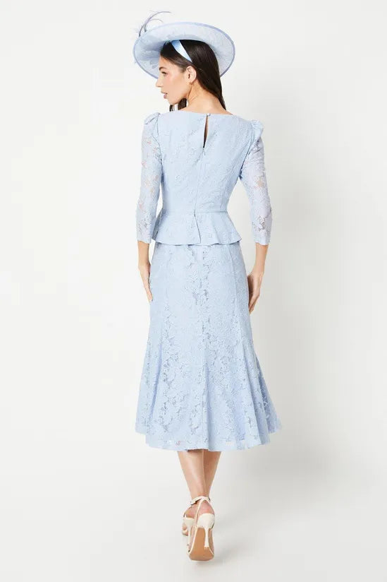 Lace Long Sleeve Belted Midi Dress