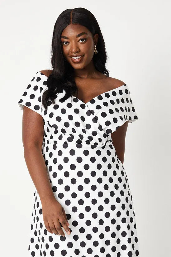 Plus Bardot Midi Dress In Spot