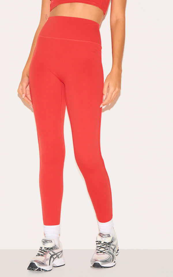 Plt Red Sculpt Contrast Detail High Waist Gym Leggings