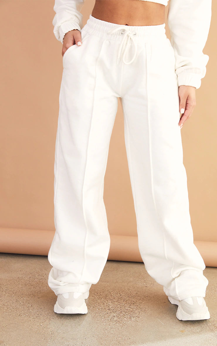 Petite Cream Seam Detail Wide Leg Joggers