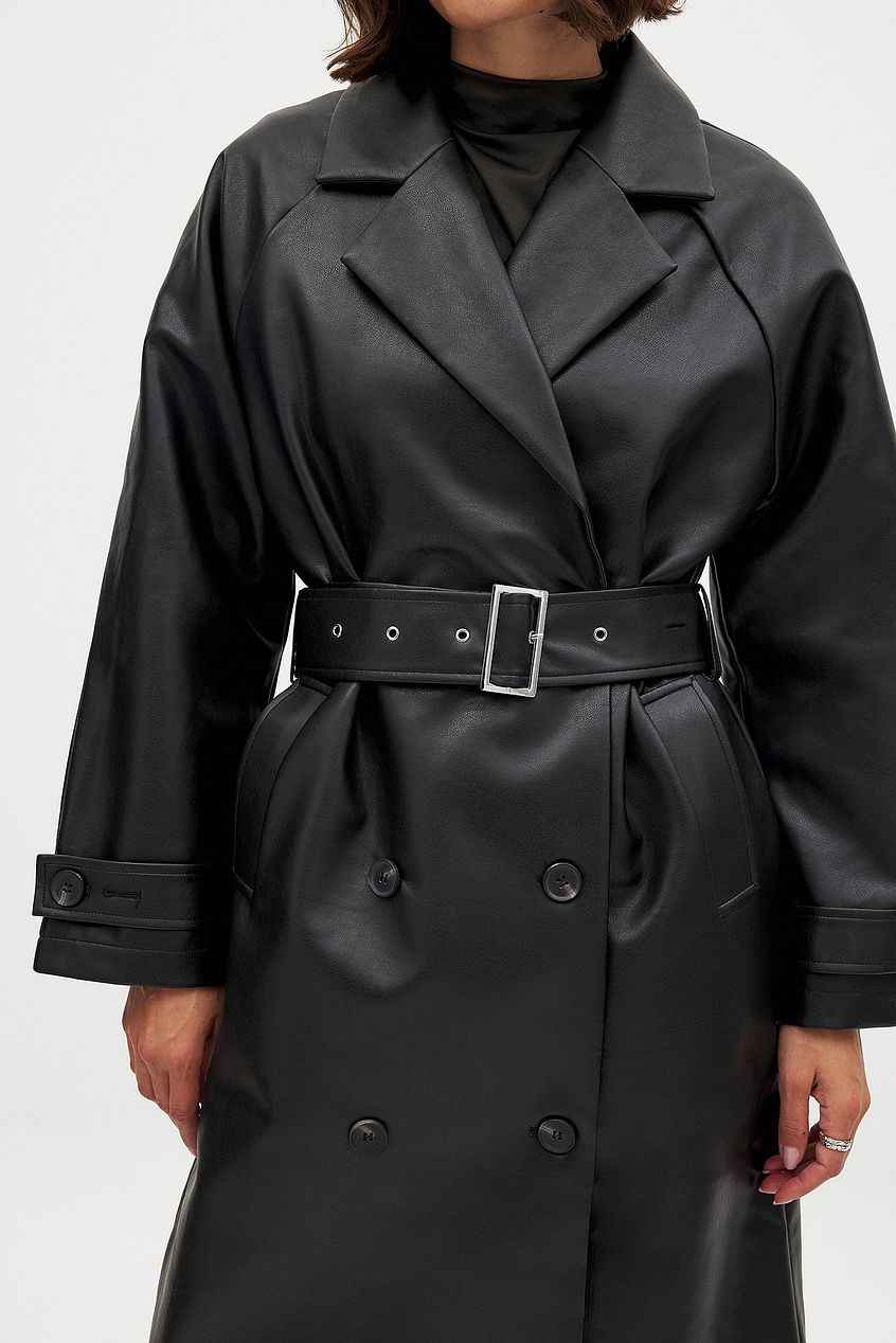 Na-kd Belted Pu Trenchcoat