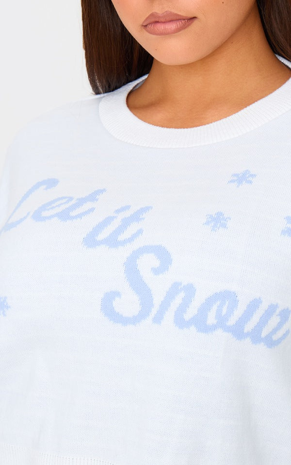 White Let It Snow Cropped Christmas Sweater