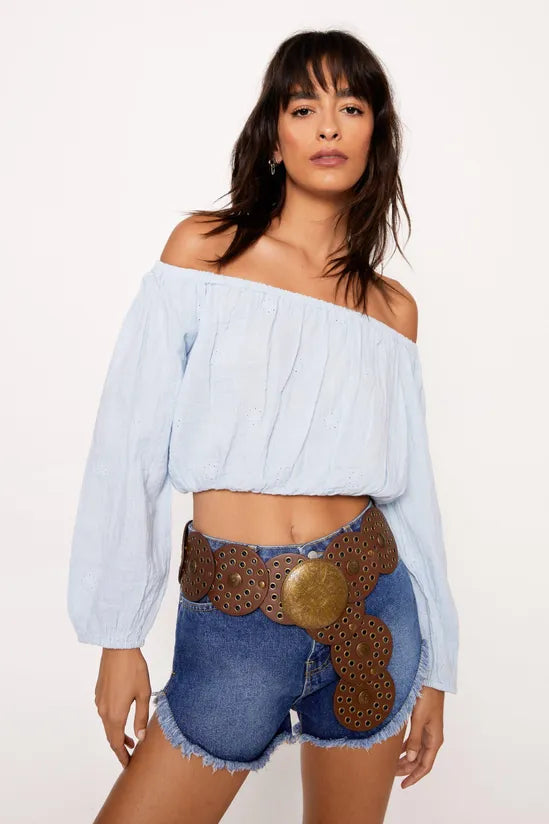 NastyGal Bardot Puff Sleeve Crop Top