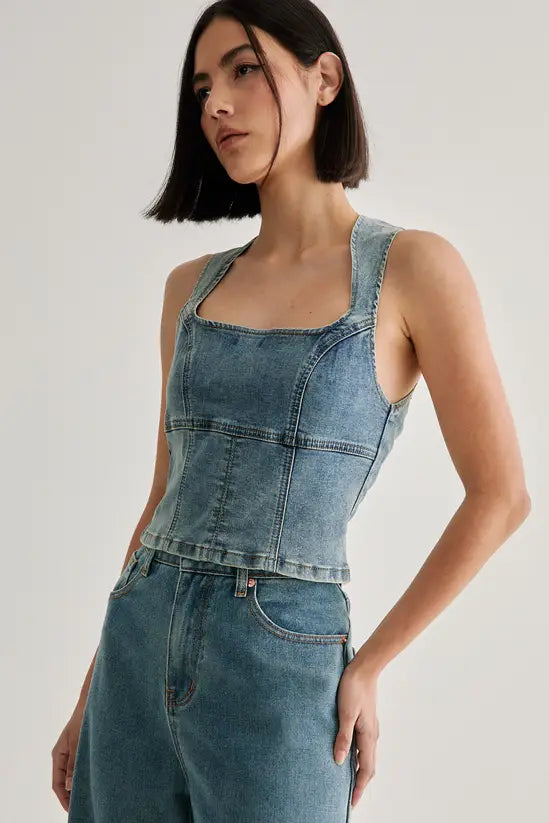 NastyGal Denim Lace Back Top