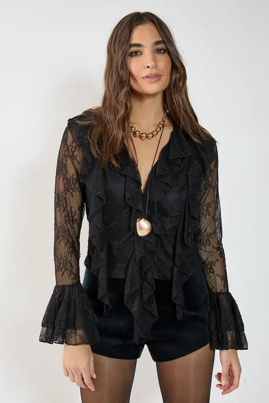 NastyGal Lace Ruffle Sheer Blouse
