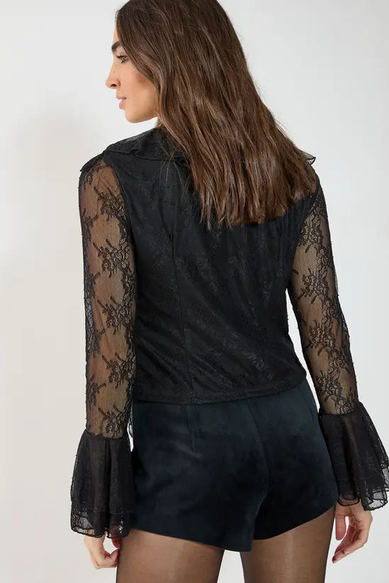 NastyGal Lace Ruffle Sheer Blouse