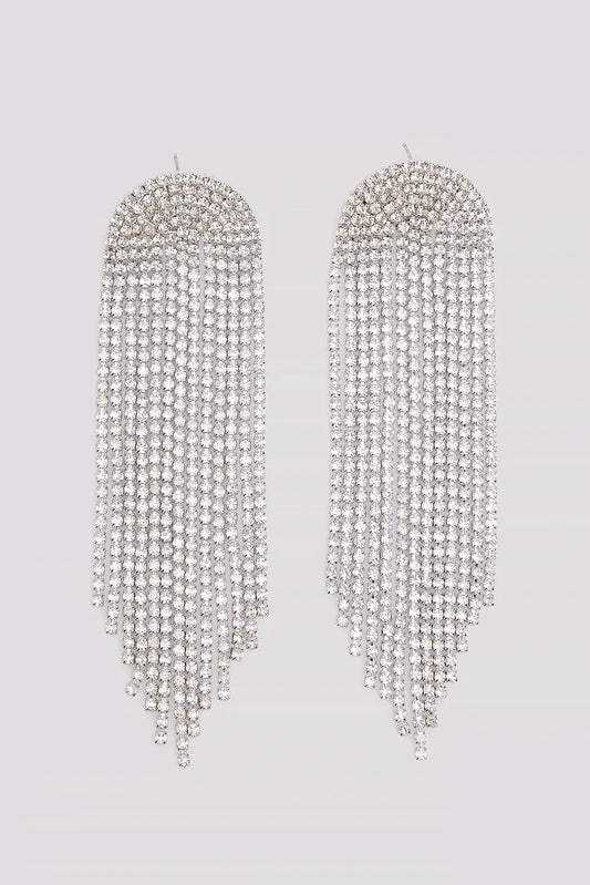 Big Long Strass Earrings Silver