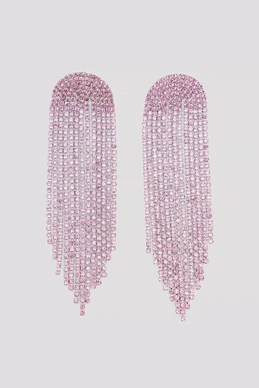 Big Long Strass Earrings Pink