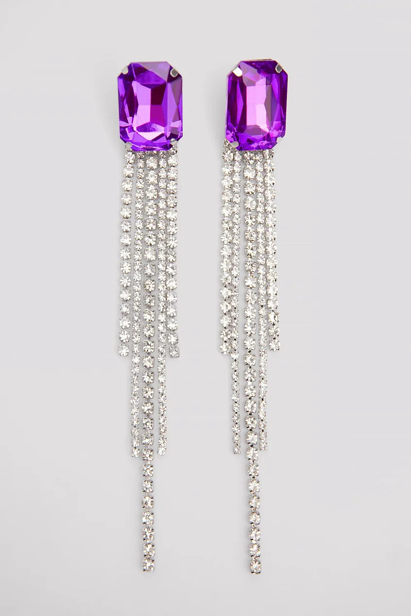 Big Stone Hanging Strass Earrings Purple