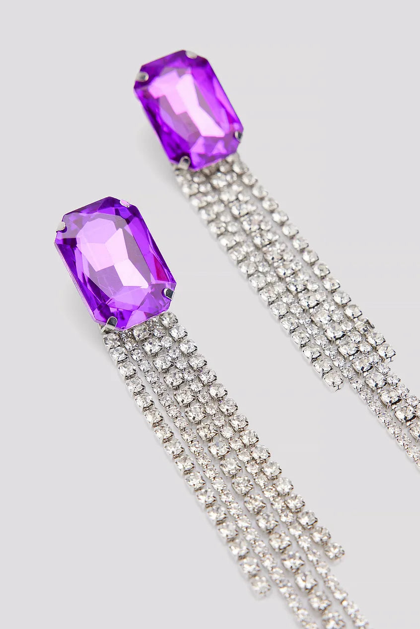 Big Stone Hanging Strass Earrings Purple