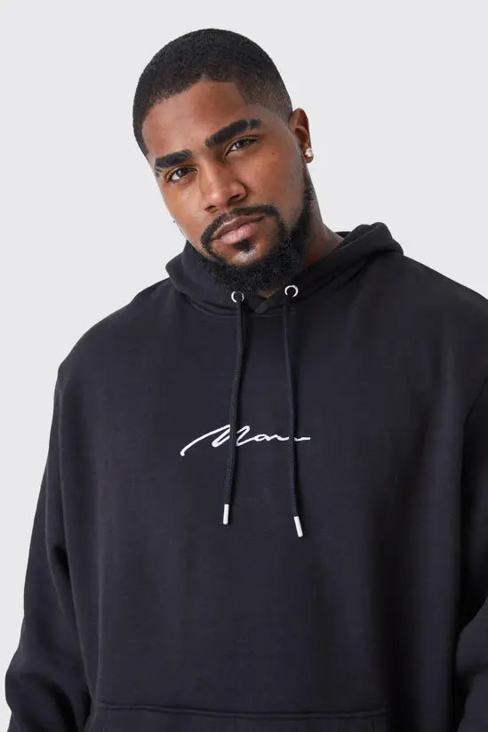 boohooMAN Plus Man Signature Over The Head Hoodie