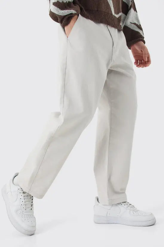 boohooMAN Fixed Waist Branded Skate Cropped Chino Trouser