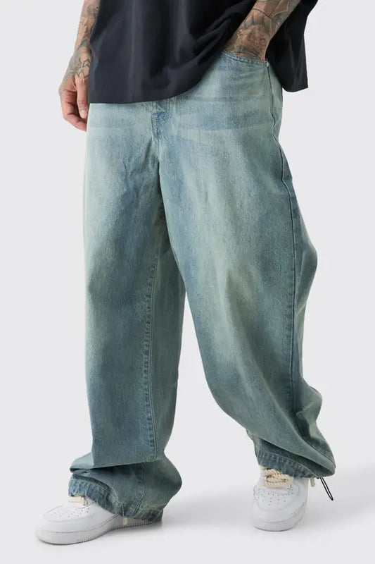 boohooMAN Tall Denim Parachute Jeans