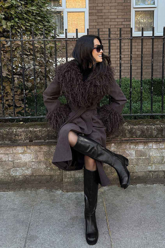 Na-Kd Bonded Detail Curly Faux Fur Coat