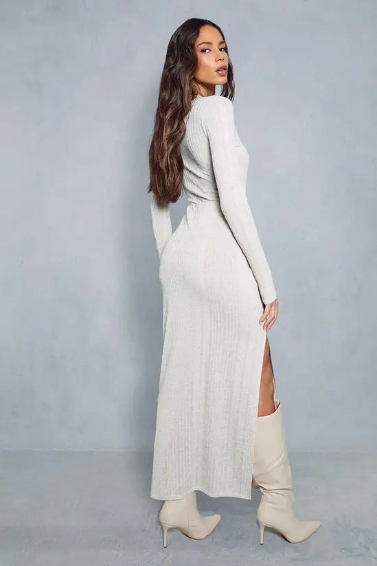 MissPap Ribbed Marl Split Side Maxi Skirt