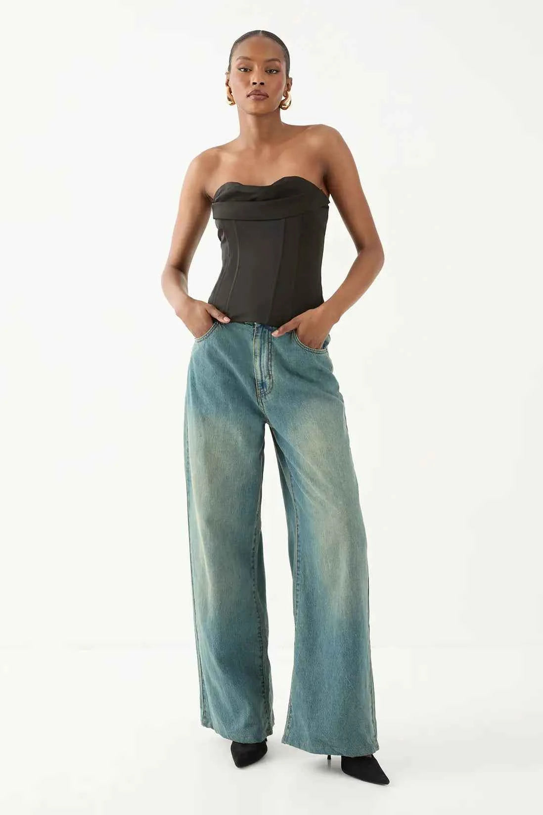 MissPap Satin Bandeau Draped Corset Top