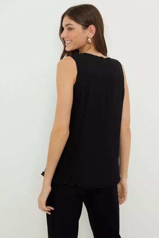 Chiffon Pleated V Neck Top