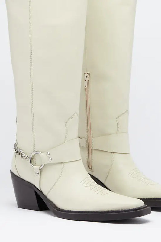 Warehouse Leather Stud Harness Knee High Cowboy Boot