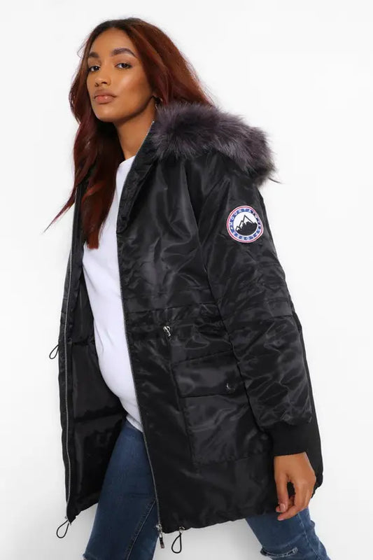 boohoo Maternity Faux Fur Trim Parka Coat
