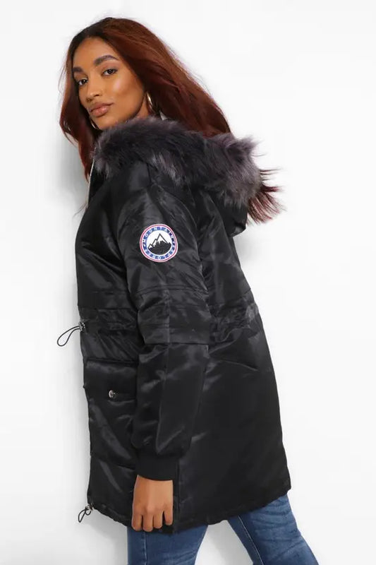 boohoo Maternity Faux Fur Trim Parka Coat