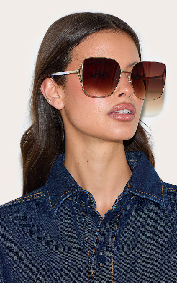 Gold Oversized Square Metal Frame Sunglasses